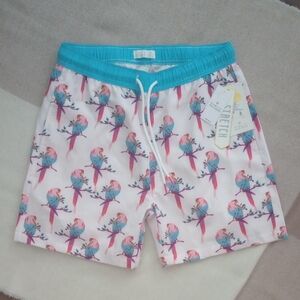 Public Record NWT Mens Sitting Parrot's White/Multi Color Swim Shorts, Size M